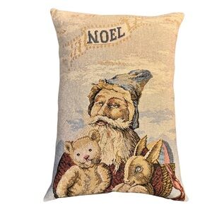 Vintage 1995 Noel Santa Pillow Tapestry Style 12x17 Christmas Decor